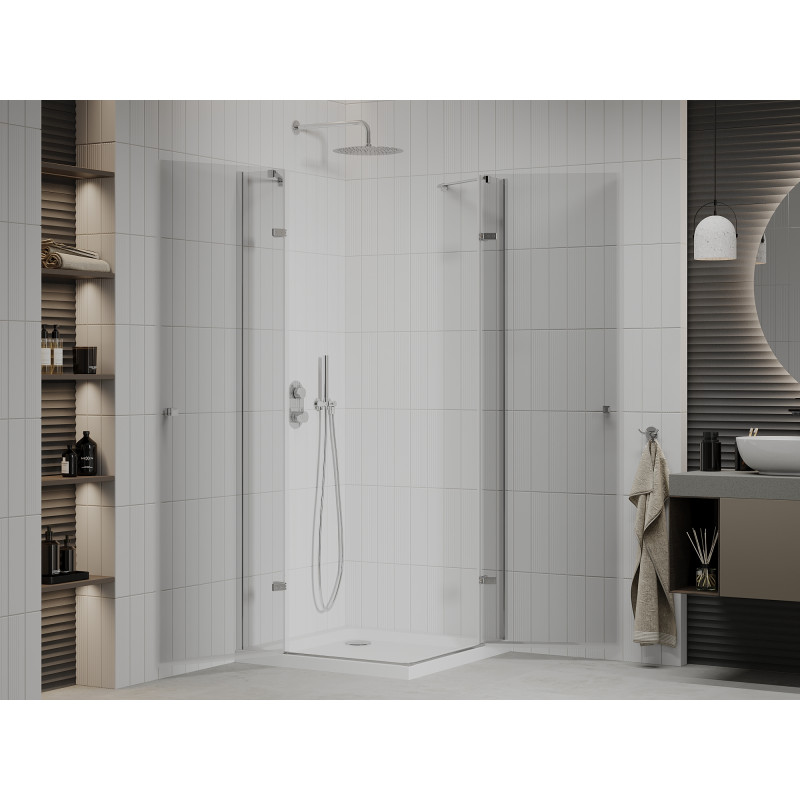 Mexen Roma Cabină de duș Duo cu uși batante 80 x 80 cm, transparentă, crom + cadă de duș Flat - 854-080-080-01-02-4010