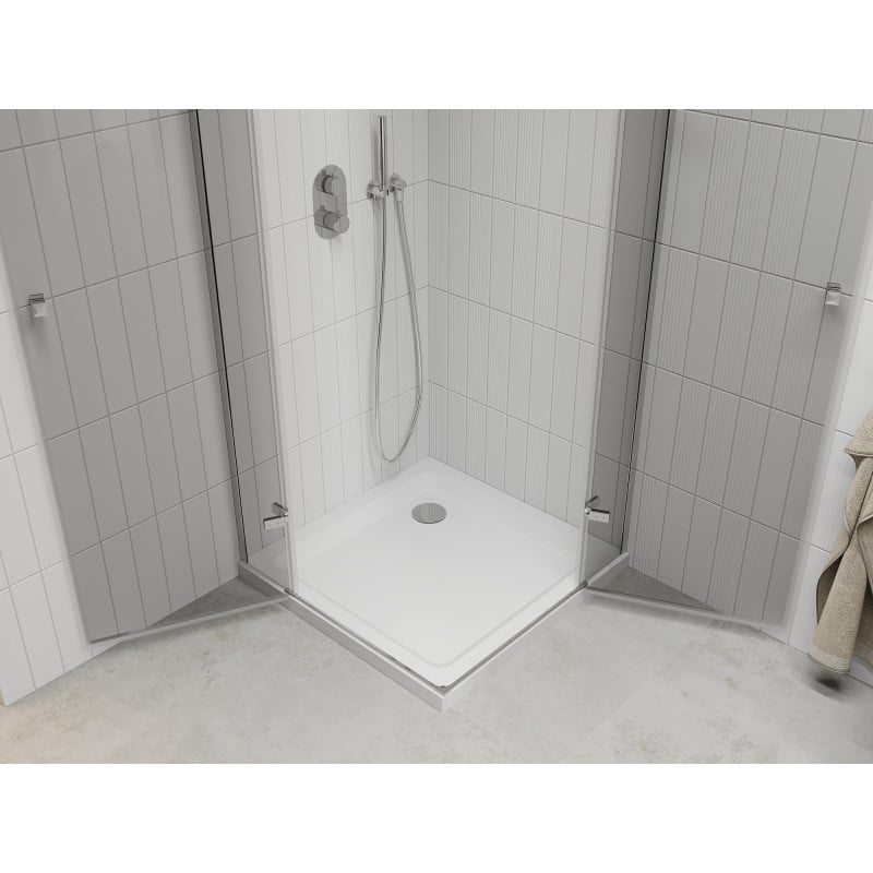 Mexen Roma Duo zuhanyfülke nyitható 90 x 90 cm, átlátszó, króm + Flat zuhanytálca - 854-090-090-01-02-4010