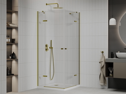 Mexen Roma Duo cabină de duș cu balamale 90 x 90 cm, transparent, Aurie + cadă de duș Flat - 854-090-090-50-02-4010G