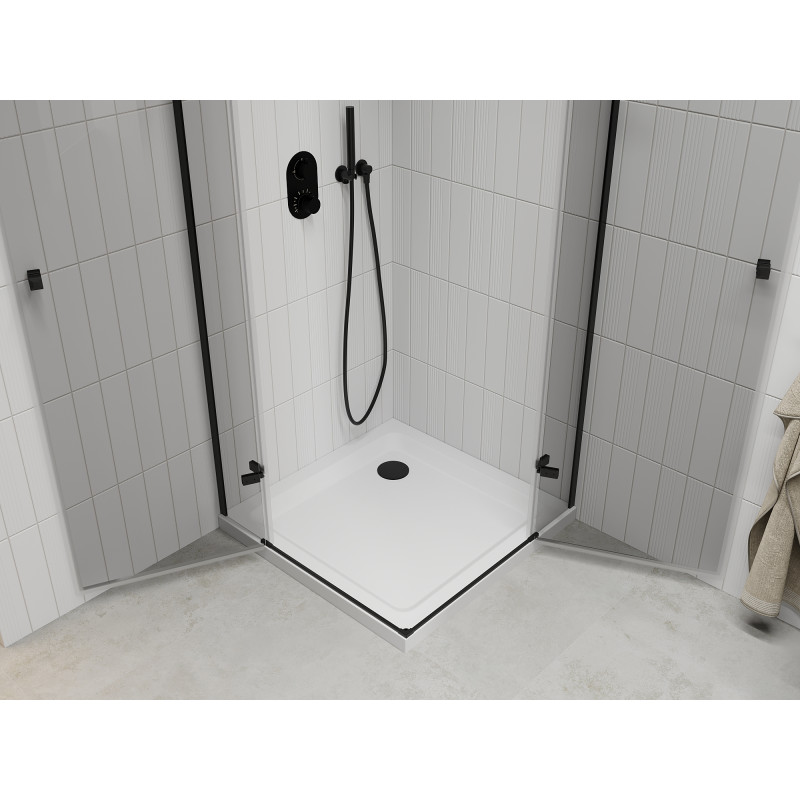 Mexen Roma Duo cabină de duș cu deschidere 80 x 80 cm, transparent, negru + cadă Flat - 854-080-080-70-02-4010B