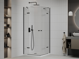 Mexen Roma Duo cabină de duș cu balamale 90 x 90 cm, transparent, Neagră + cadă de duș Flat - 854-090-090-70-02-4010B