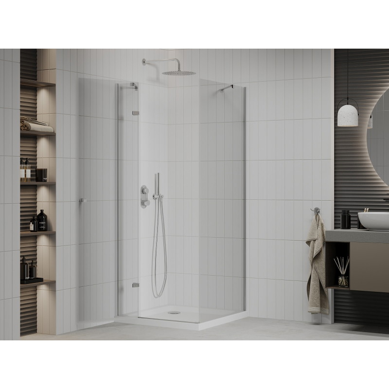 Mexen Roma cabină de duș pivotantă 70 x 70 cm, transparentă, crom + cadă Flat - 854-070-070-01-00-4010