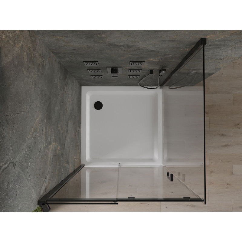 Mexen Omega cabină de duș culisantă 100 x 100 cm, transparentă, neagră + cadă Flat, albă - 825-100-100-70-00-4010B