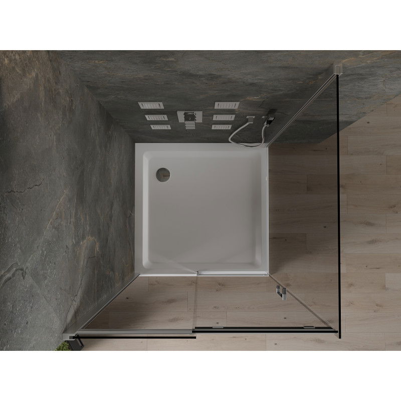 Mexen Omega tolóajtós zuhanykabin 100 x 100 cm, grafit, króm + Flat zuhanytálca, fehér - 825-100-100-01-40-4010