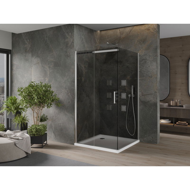 Mexen Omega tolóajtós zuhanykabin 100 x 100 cm, grafit, króm + Flat zuhanytálca, fehér - 825-100-100-01-40-4010