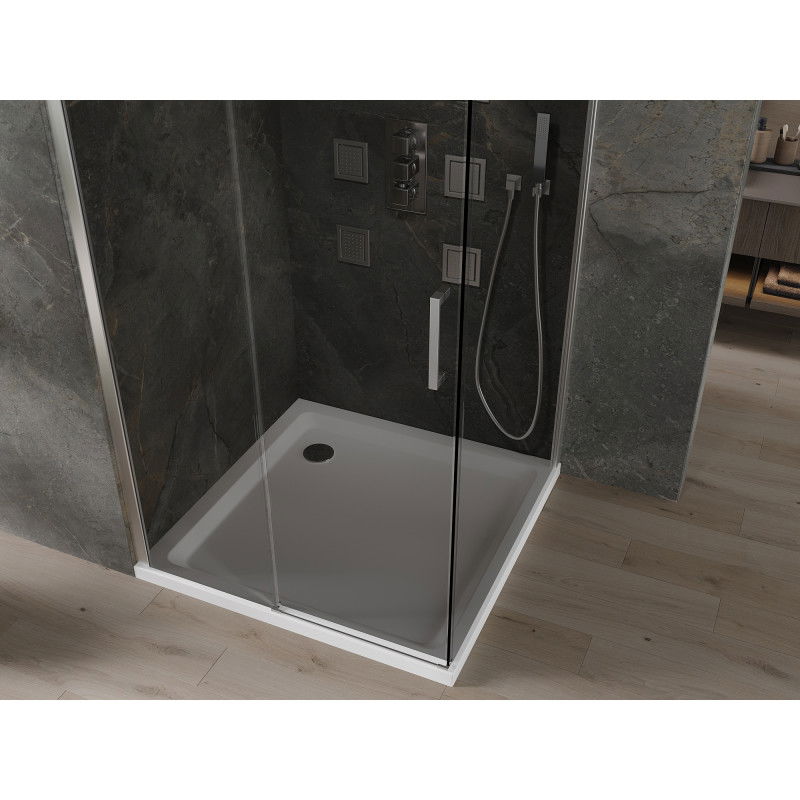 Mexen Omega cabina de duș glisantă 100 x 100 cm, grafit, crom + cadă Flat, alb - 825-100-100-01-40-4010