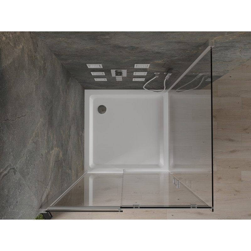 Mexen Omega Cabină de duș glisantă 100 x 100 cm, transparentă, crom+cadă Flat - 825-100-100-01-00-4010
