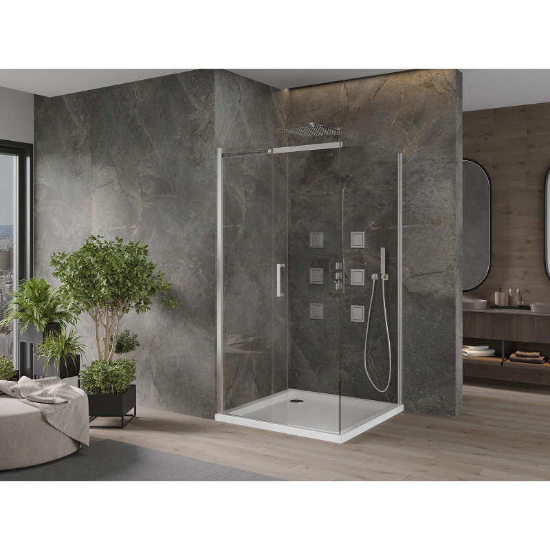 Mexen Omega 100 x 100 cm-es, tolóajtós zuhanykabin, átlátszó, króm + Flat tálca - 825-100-100-01-00-4010