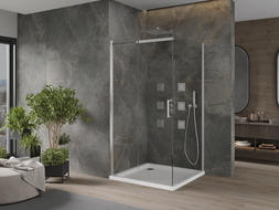 Mexen Omega tolóajtós zuhanykabin 100 x 100 cm, átlátszó, króm + Flat zuhanytálca - 825-100-100-01-00-4010