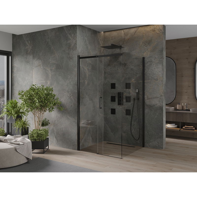Mexen Omega cabină de duș culisantă 100 x 100 cm, transparentă, neagră - 825-100-100-70-00