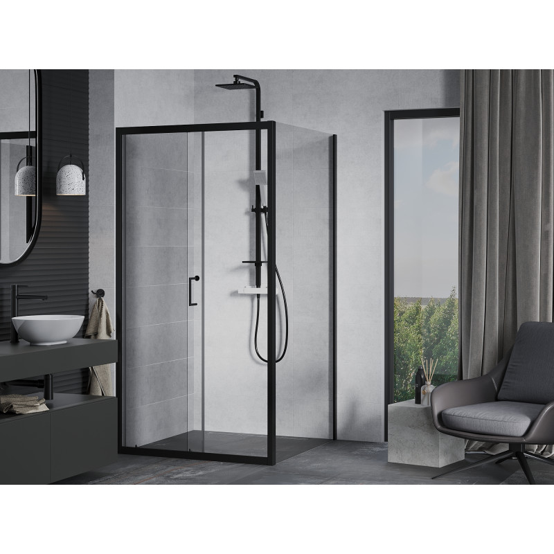 Mexen Apia 90 x 90 cm-es színtelen, fekete tolóajtós zuhanykabin - 840-090-090-70-00