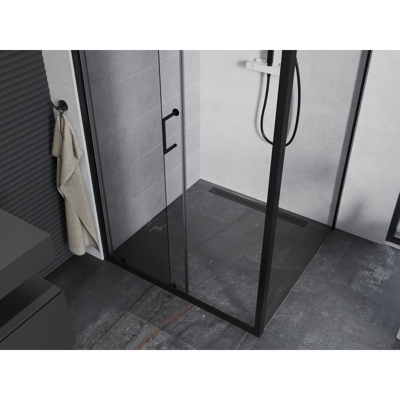 Mexen Apia 90 x 90 cm-es színtelen, fekete tolóajtós zuhanykabin - 840-090-090-70-00