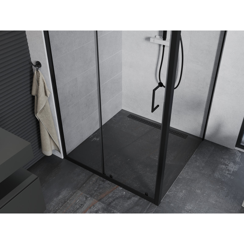Mexen Apia 90 x 90 cm-es színtelen, fekete tolóajtós zuhanykabin - 840-090-090-70-00