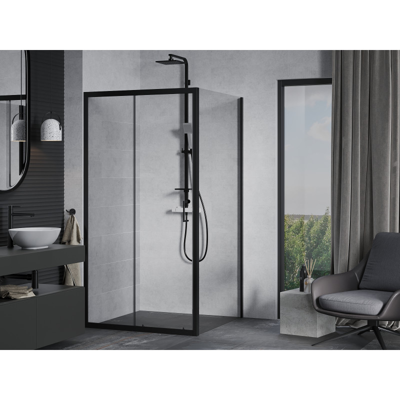 Mexen Apia 90 x 90 cm-es színtelen, fekete tolóajtós zuhanykabin - 840-090-090-70-00
