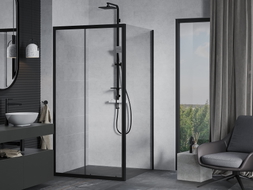 Mexen Apia 90 x 90 cm-es színtelen, fekete tolóajtós zuhanykabin - 840-090-090-70-00