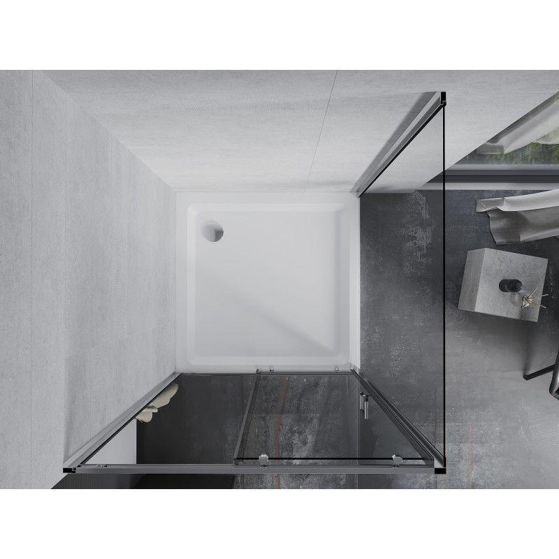 Mexen Apia cabină de duș glisantă 90 x 90 cm, transparentă, crom + cadă Flat - 840-090-090-01-00-4010