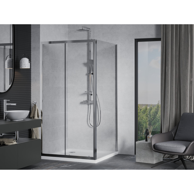 Mexen Apia cabina de duș culisantă 90 x 90 cm, transparentă, crom + cadă Flat - 840-090-090-01-00-4010
