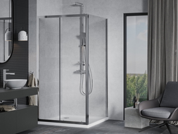 Mexen Apia cabină de duș glisantă 90 x 90 cm, transparentă, crom + cadă Flat - 840-090-090-01-00-4010