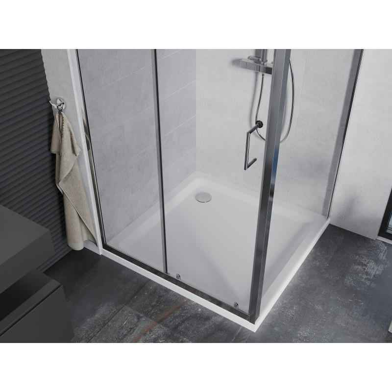 Mexen Apia 90 x 90 cm-es tolóajtós zuhanykabin, átlátszó, króm + Flat zuhanytálca - 840-090-090-01-00-4010