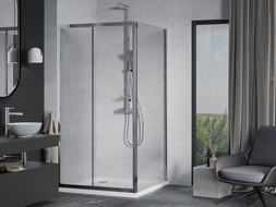 Mexen Apia cabină de duș extensibilă 100 x 100 cm, transparent, Crom + cadă de duș Flat - 840-100-100-01-00-4010