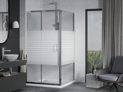 Mexen Apia cabină de duș extensibilă 100 x 100 cm, Dungi, Crom + cadă de duș Flat - 840-100-100-01-20-4010