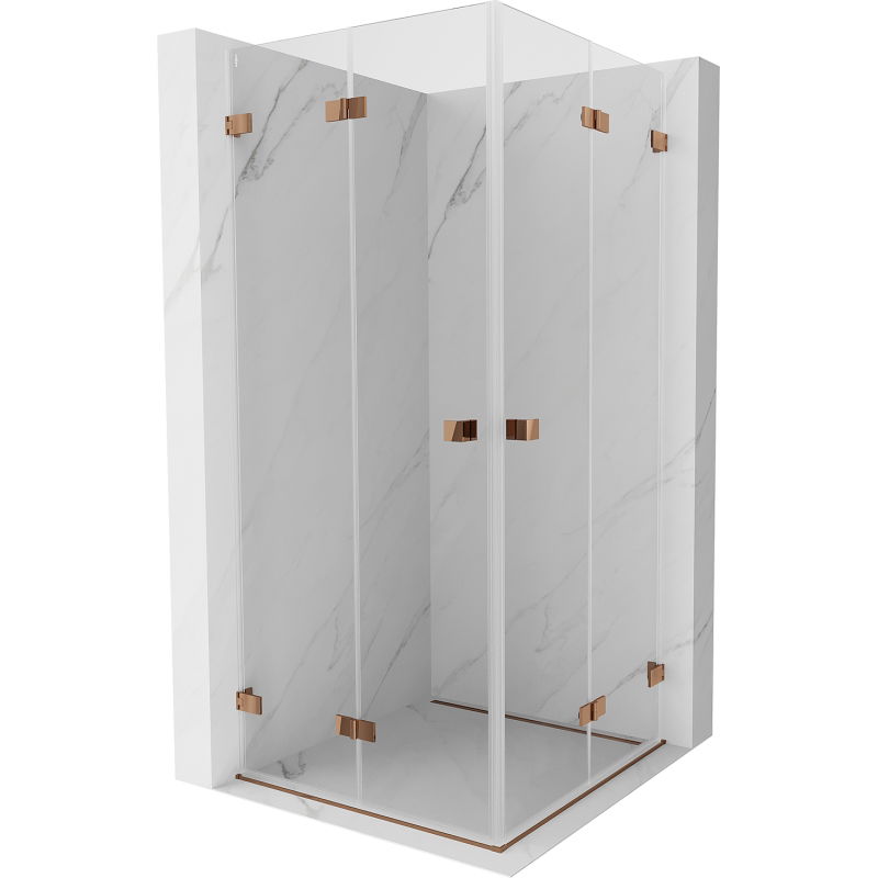Mexen Lunar-F Duo cabină de duș pliabilă 80 x 80 cm, transparentă, aur roz - 836-080L-080P-60-00