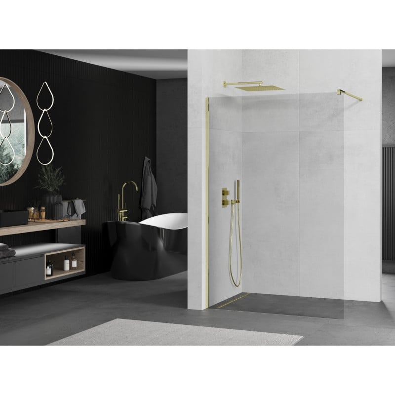 Mexen Kioto Walk-in zuhanyfal 120 x 200 cm, átlátszó 8 mm, arany - 800-120-101-50-00