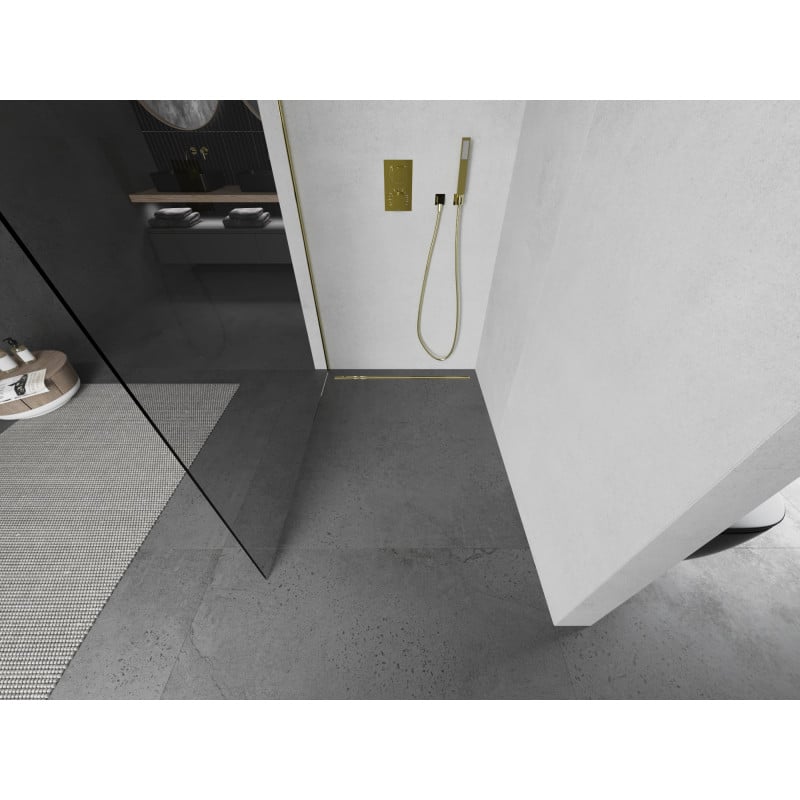 Mexen Kioto Walk-in zuhanyfal 150 x 200 cm, átlátszó 8 mm, arany - 800-150-101-50-00