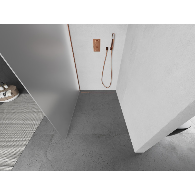 Mexen Kioto Walk-in zuhanyfal 100 x 200 cm, 8 mm-es matt üveg, rózsa arany - 800-100-101-60-30