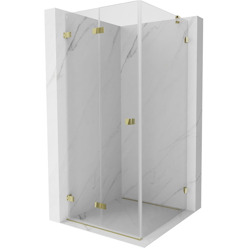 Mexen Lunar-F cabină pliantă de duș stânga 100 x 100 cm, transparent, auriu - 836-100100-50-00-L