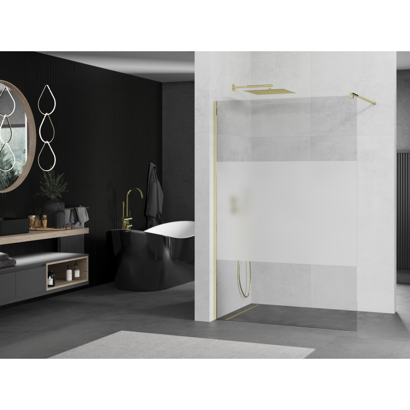 Mexen Kioto Walk-in zuhanyfal 80 x 200 cm, átlátszó/fagyott 8 mm, arany - 800-080-101-50-35