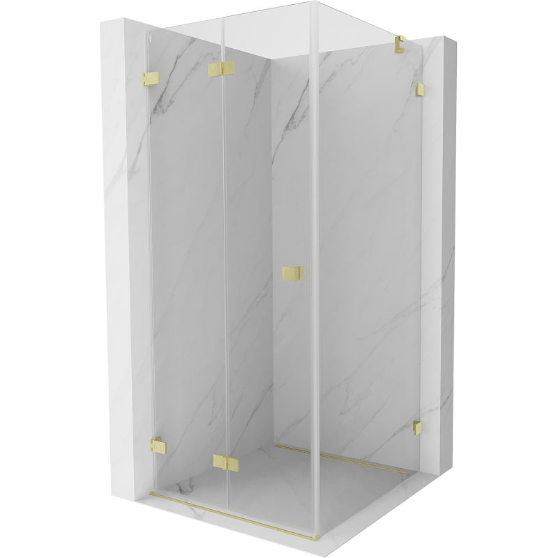 Mexen Lunar-F cabină de duș pliabilă stânga 90 x 90 cm, transparentă, auriu periat - 836-090-090-55-00-L