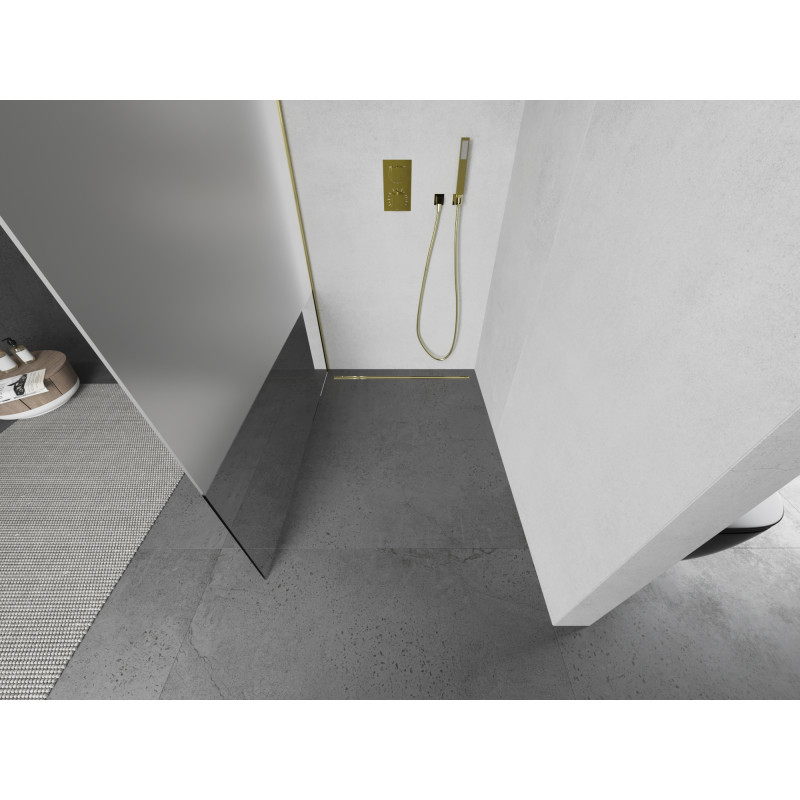 Mexen Kioto panou de duș Walk-in 100 x 200 cm, transparent/mat 8 mm, auriu - 800-100-101-50-35