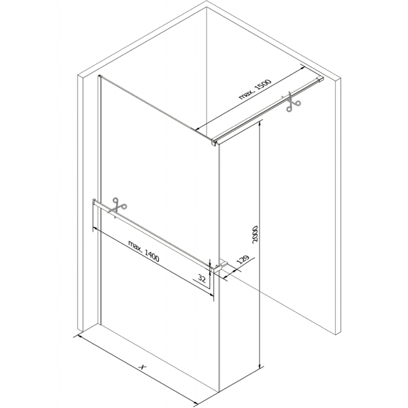 Mexen Kioto+ Walk-in zuhanyfal polccal, 90 x 200 cm, zúzmarás, króm - 800-090-121-01-30