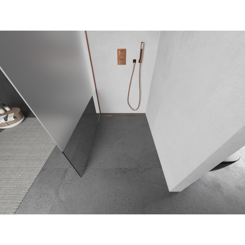 Mexen Kioto Walk-in Zuhanyfal 70 x 200 cm, átlátszó/fagyott 8 mm, rózsaarany - 800-070-101-60-35