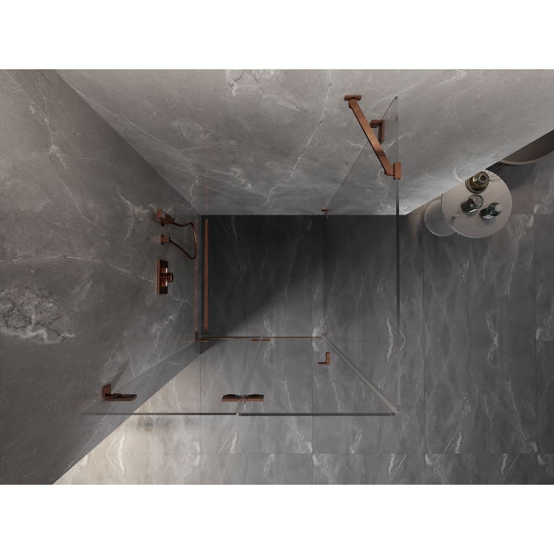 Mexen Lunar-F összecsukható zuhanykabin bal 90 x 90 cm, átlátszó, rózsaarany- 836-090-090-60-00-L