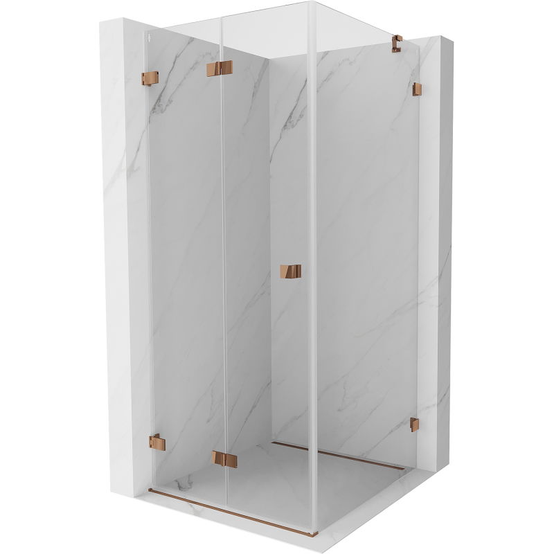 Cabină de duș Mexen Lunar-F pliabilă stânga 100 x 100 cm, transparent, aur roz- 836-100-100-60-00-L
