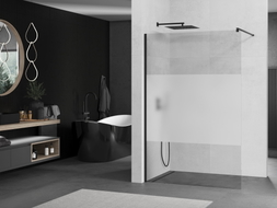 Mexen Kioto Walk-in zuhanyfal 100 x 200 cm, átlátszó/fagyott 8 mm, fekete - 800-100-101-70-35