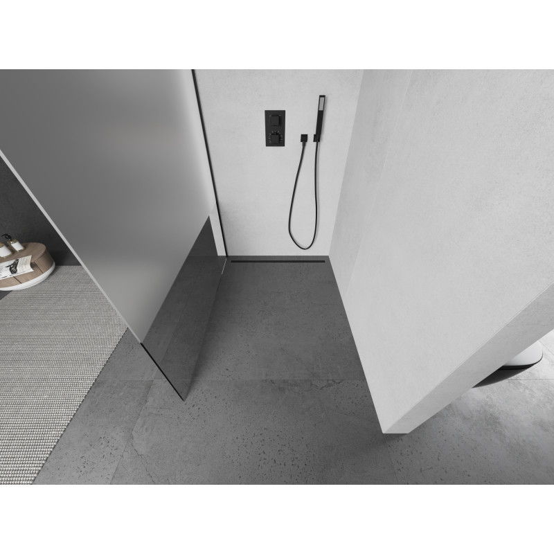 Mexen Kioto Walk-in zuhanyfal 110 x 200 cm, átlátszó/zúzott jég 8 mm, fekete - 800-110-101-70-35