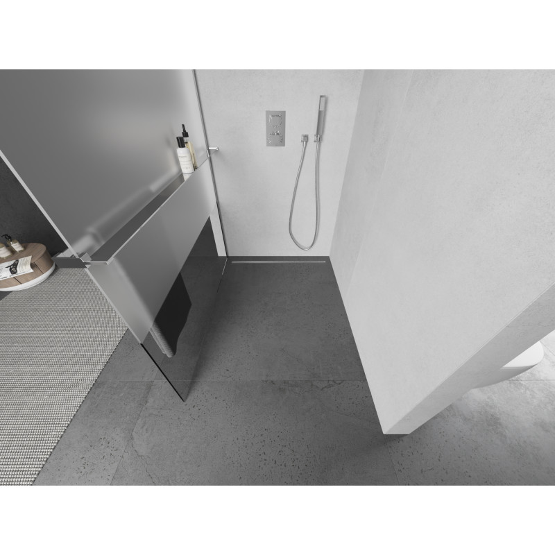 Mexen Kioto+ zuhanyfal polccal Walk-in 80 x 200 cm, átlátszó/deres, króm - 800-080-121-01-35