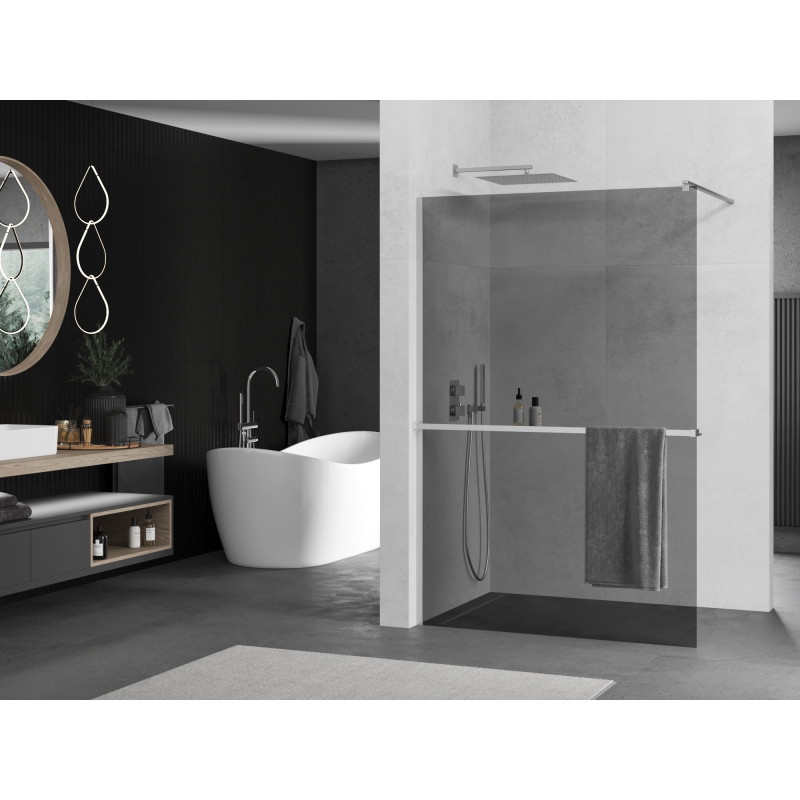 Mexen Kioto+ 70 x 200 cm-es, grafit színű, krómozott walk-in zuhanyfal polccal - 800-070-121-01-40