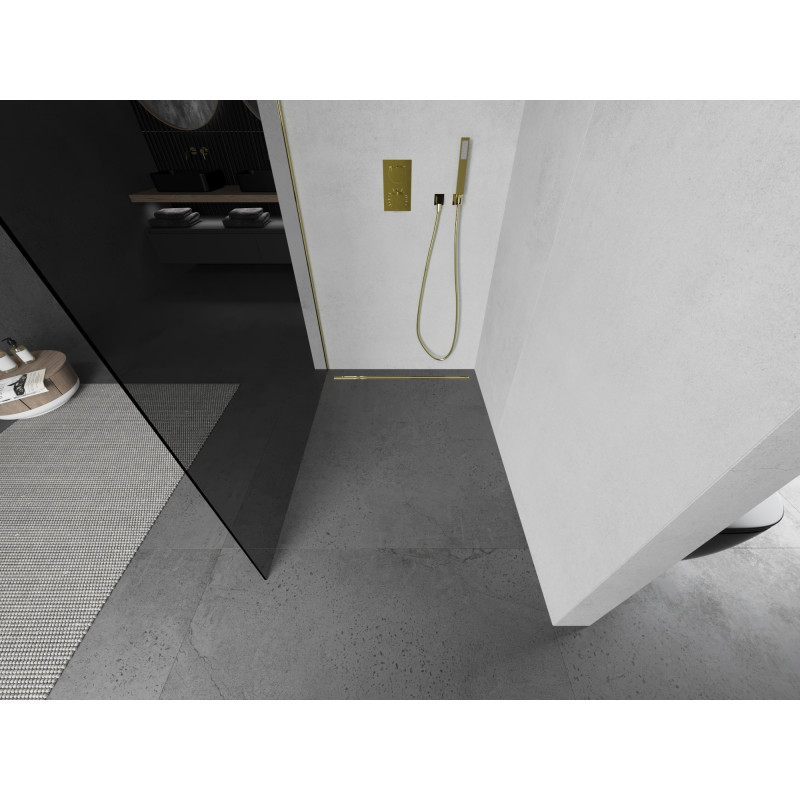 Mexen Kioto Walk-in zuhanyfal 90 x 200 cm, grafit 8 mm, arany - 800-090-101-50-40
