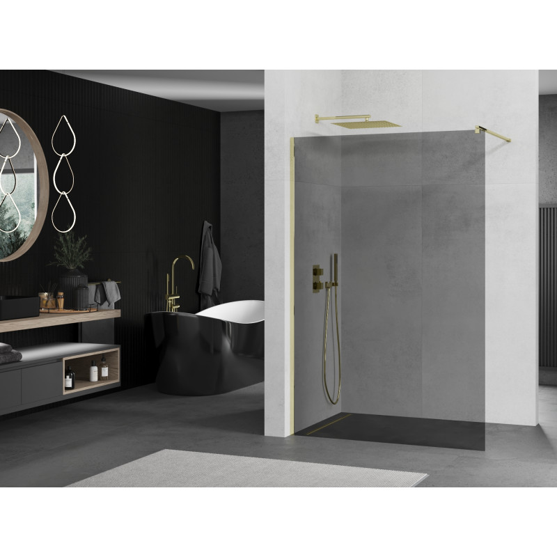 Mexen Kioto perete de duș Walk-in 100 x 200 cm, grafit 8 mm, aur - 800-100-101-50-40