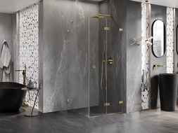 Mexen Lunar-F cabină de duș pliată dreapta 70 x 70 cm, transparentă, aurie - 836-070-070-50-00-P