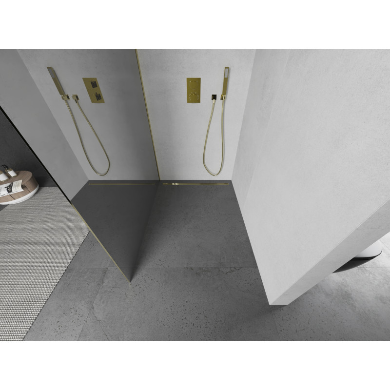 Mexen Kioto panou de duș Walk-in 70 x 200 cm, oglindă 8 mm, auriu - 800-070-101-50-50