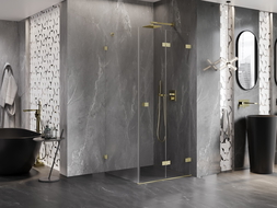 Mexen Lunar-F cabină de duș pliabilă dreapta 100 x 100 cm, transparentă, auriu periat - 836-100-100-55-00-P