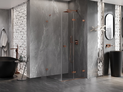 Mexen Lunar-F cabină de duș pliabilă dreaptă 80 x 80 cm, transparentă, aur roz - 836-080-080-60-00-P