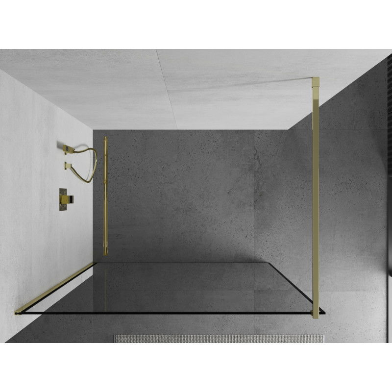 Mexen Kioto zuhanyfal Walk-in 100 x 200 cm, fekete keret 8 mm, arany - 800-100-101-50-70