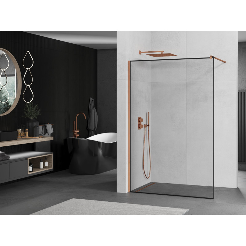 Mexen Kioto perete de duș Walk-in 110 x 200 cm, cadru negru 8 mm, aur roz - 800-110-101-60-70