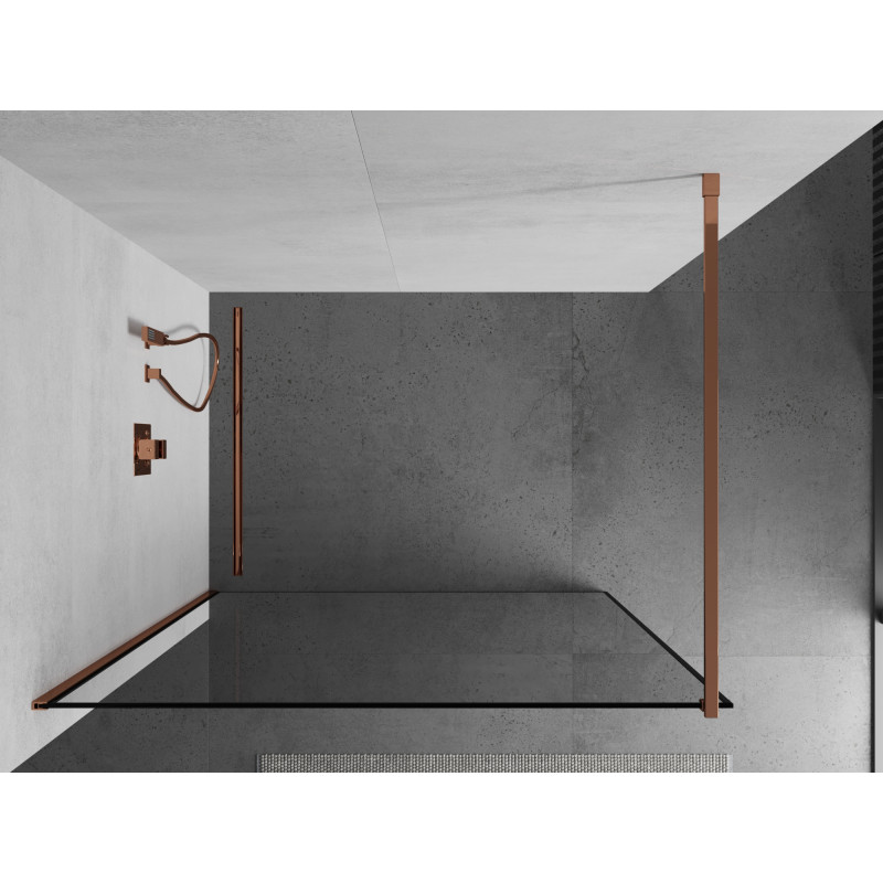 Mexen Kioto Walk-in zuhanyfal 120 x 200 cm, fekete keret 8 mm, rózsaarany - 800-120-101-60-70